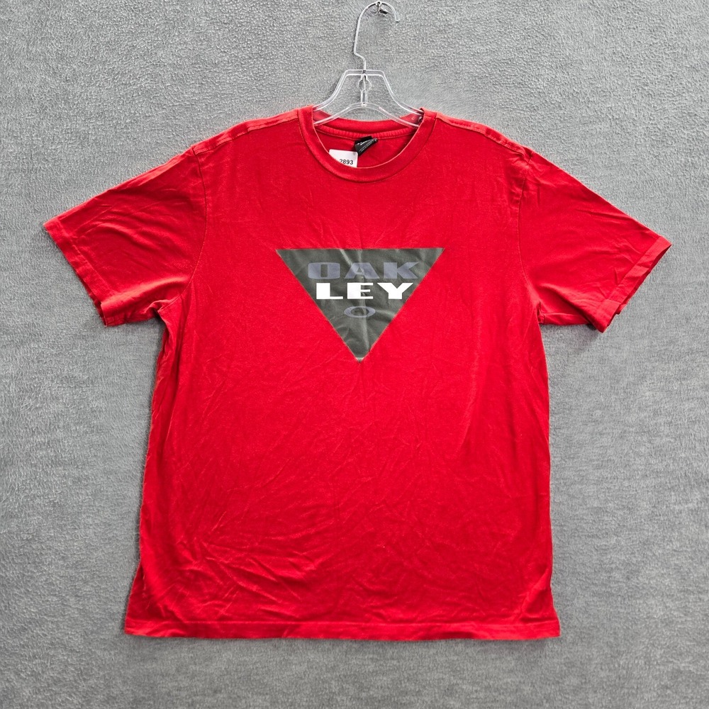 Oakley Men Shirt Medium Red Logo Graphic Print Crew Neck Short Sleeve Tee READ
